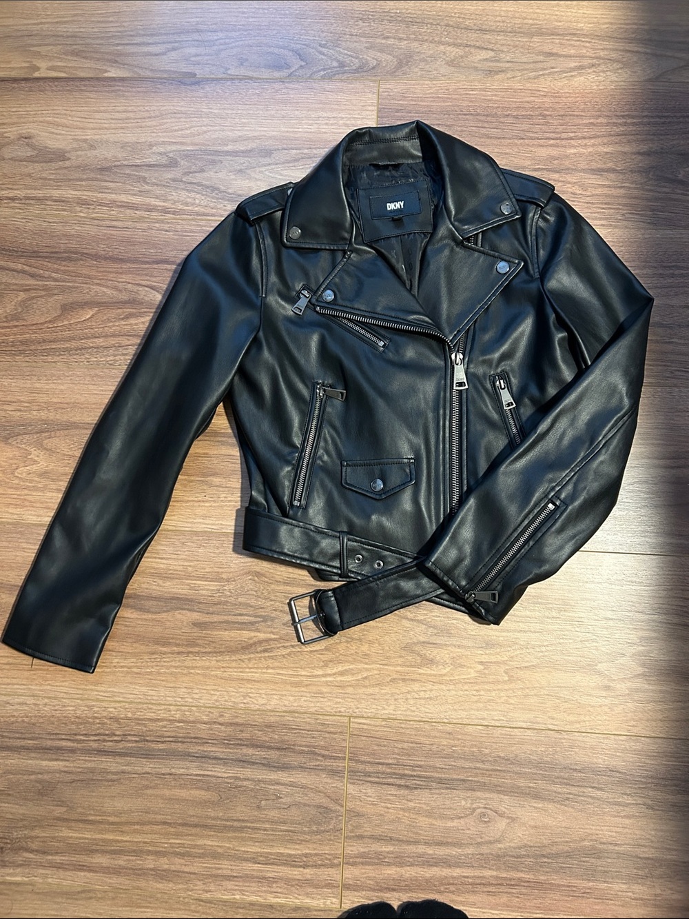 Dkny Faux Leather Biker Jacket with Belt